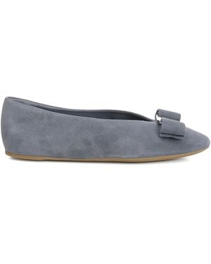 Ferragamo Bow-Embellished Suede Ballet Flats - Grey