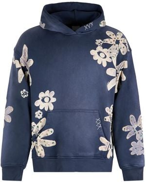 Alchemist Floral-Pattern Embellished Hoodie - Blue