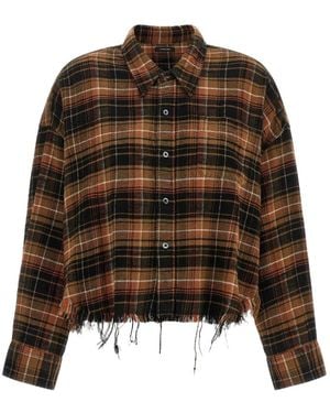 R13 Frayed-Hem Cropped Shirt - Brown
