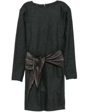 Emporio Armani Belted Long-Sleeve Midi Dress - Black