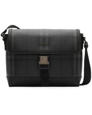 Burberry Small City Check Clip Messenger Bag - Black