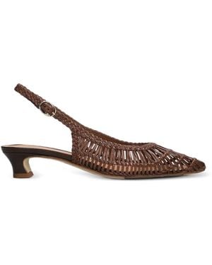 Julie Dee Woven Slingback Court Shoes - Brown
