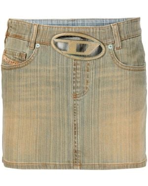 DIESEL Multi Color Logo Denim Mini Skirt - Natural