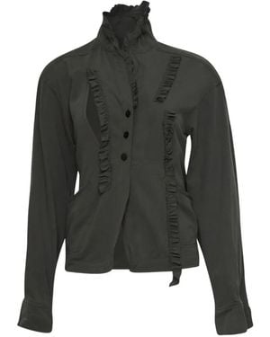 OPEN YY Ruffled-Neck Fitted Jacket - Black