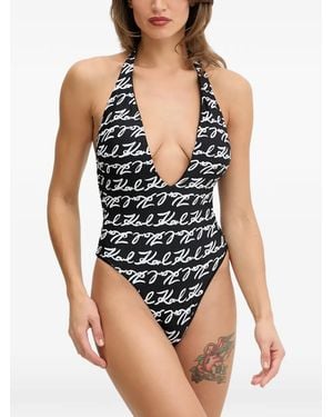 KARL LAGERFELD All-Over Print Swimsuit - Black