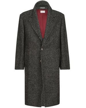 Brunello Cucinelli Abrigo De Lana Virgen Y Alpaca Con Botones Metalizados Y Motivo Chevron - Gris