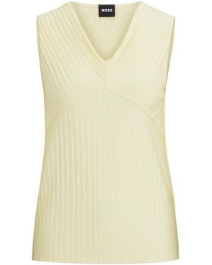 BOSS Plissé V-Neck Top - Yellow