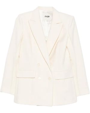 Maje Double-Breasted Peak-Lapel Blazer - White