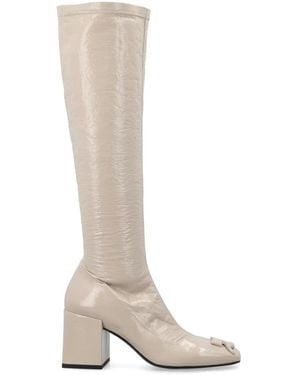 Courreges Chic Stretch Vinyl Knee-High Boots With Square Heel - White