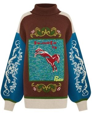 ALÉMAIS Lasso Patchwork Knit Sweater - Blue