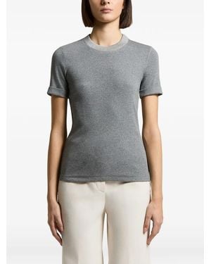 Peserico Ribbed-Knit Short-Sleeve T-Shirt - Grey
