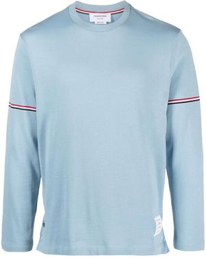 Thom Browne Rwb-Stripe Cotton T-Shirt - Blue