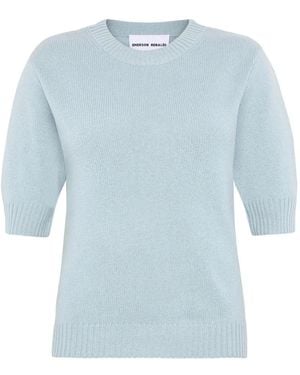 EMERSON RENALDI Ribbed-Trim Short-Sleeve Jumper - Blue