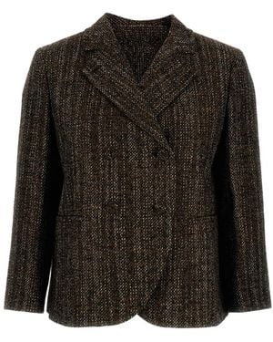 Fendi Tweed Double-Breasted Jacket - Black