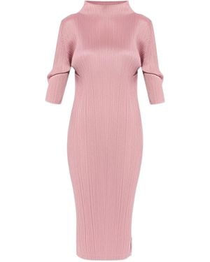 Pleats Please Issey Miyake Pleated Funnel-Neck Midi Dress - Pink