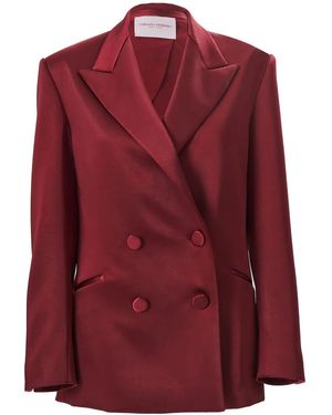 Carolina Herrera Double-Breasted Satin Blazer - Red