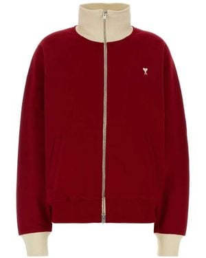 Ami Paris Zipped Cotton Sweatshirt With Ami De Coeur - Red