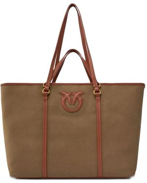 Pinko Panelled Logo-Plaque Tote Bag - Brown
