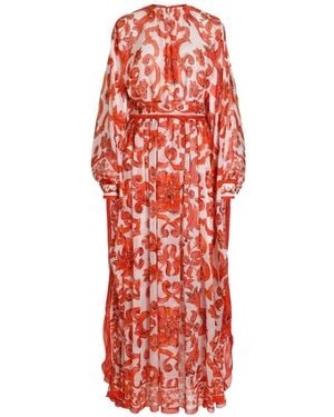 Dolce & Gabbana Majolica-Print Long Kaftan Dress - Red