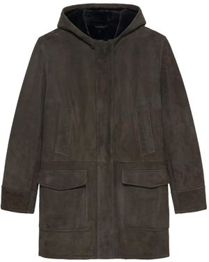 Arma Hooded Suede-Leather Coat - Gray