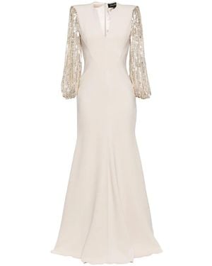 Jenny Packham The Swan Sequin-Sleeve Maxi Dress - White