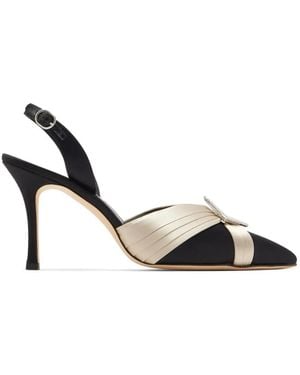Manolo Blahnik Vierasli Crystal-Buckle Pleated Court Shoes - Metallic
