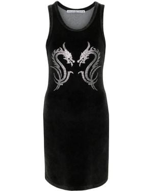 Alexander Wang Dragon Crystal Velour Minidress - Black
