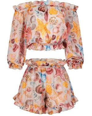 Paramidonna Set de playa con volantes y conchas estampadas - Multicolor