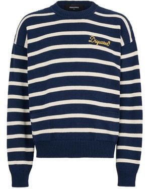 DSquared² Striped-Pattern Long-Sleeve Jumper - Blue