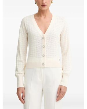 Guess Cardigan En Maille Pointelle À Bouton Floral - White