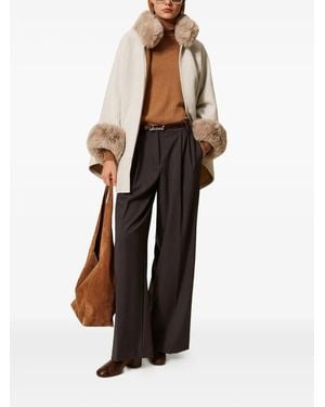 Twinset Fur-Trim Woven Cape - Natural