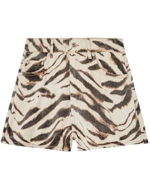 Ganni Zebra-Print Denim Shorts - Metallic