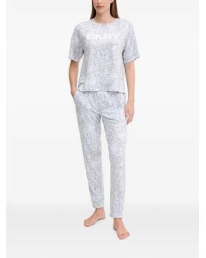 DKNY Logo-Print Leopard-Pattern Pyjamas - White