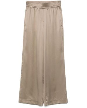 Brunello Cucinelli Silk Wide-Leg Pants - Natural