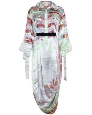ROKSANDA Catalina Abstract-Print Maxi Draped Dress - White