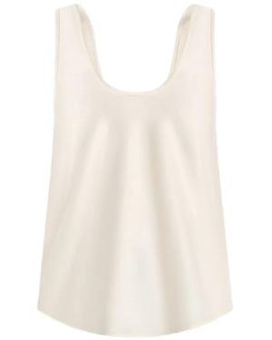 Manière De Voir Sasha Satin Scoop Neck Open Back Tank Top Ivory - Black