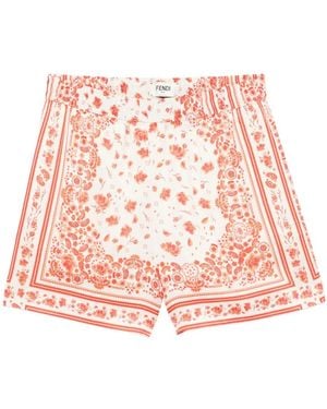 Fendi Floral-Print Elasticated-Waist Shorts - Pink