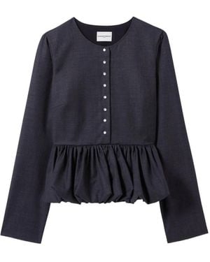 Claudie Pierlot Bubble-Hem Buttoned Top - Blue