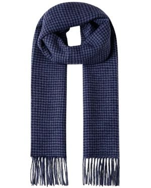 Hackett Houndstooth-Pattern Fringed Scarf - Blue