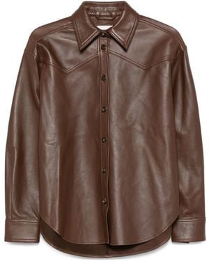Haikure Leather Shirt Jacket - Brown