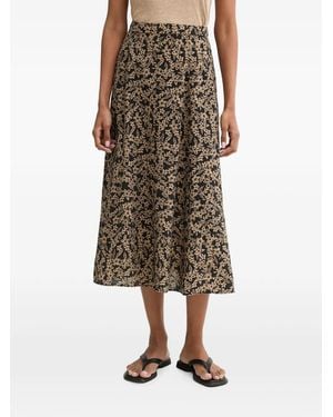 Marc O' Polo Floral-Print Flared Midi Skirt - Brown