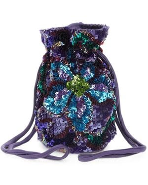 P.A.R.O.S.H. Gla Sequin-Embroidered Floral Bucket Bag - Blue