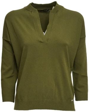 Fay Ribbed V-Neck Sweater - Green