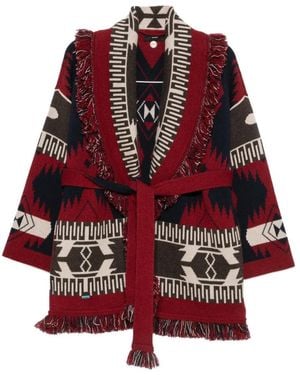 Alanui Fringe-Trimmed Jacquard Cardigan - Red