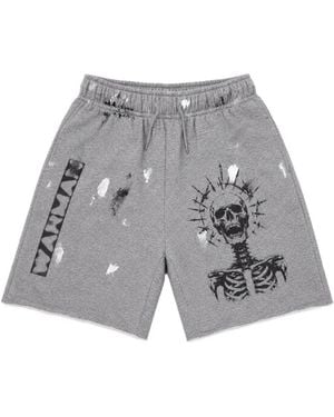 WARMAN Paint-Splatter Skull-Print Shorts - Grey