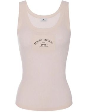 Elisabetta Franchi Logo-Patch Ribbed-Knit Top - Pink
