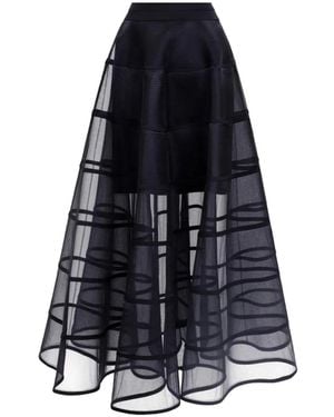 Gemy Maalouf Cage-Like Sheer-Panelled Midi Skirt - Blue