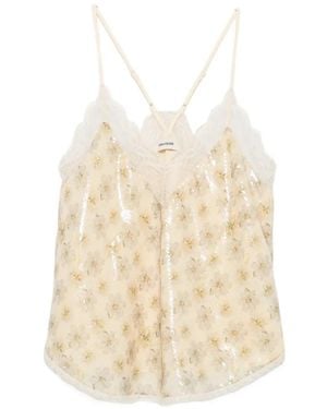 Zadig & Voltaire Christy Floral-Print Sequin-Embellished Top - White