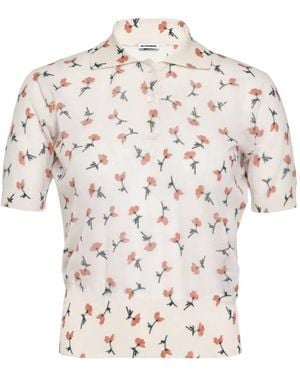 Jil Sander Floral-Print Sheer Polo Shirt - White