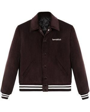 Sporty & Rich Embroidered-Logo Bomber Jacket - Brown